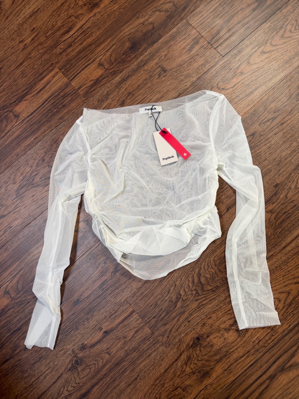 Popilush White Long-Sleeve Sheer Mesh Tee